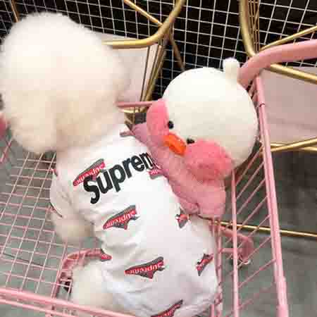 シュプリーム 犬の服 T シャツ 春夏新品 Supreme 犬パーカー 薄手 ドッグウェア Supreme ペット服 パロディー洋服