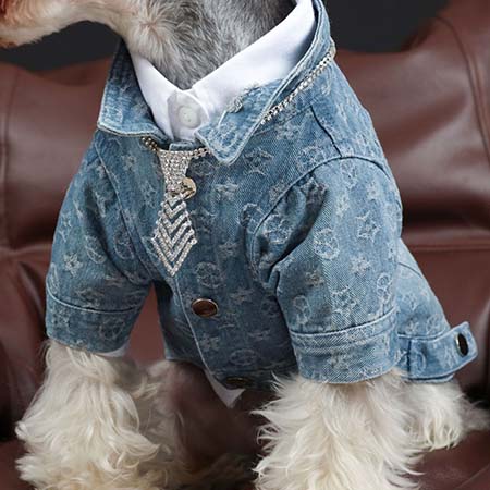 ルイヴィトン 犬ウェア おしゃれ モノグラム ペットウェア 犬の服 Lv デニムジャケット ドッグ洋服